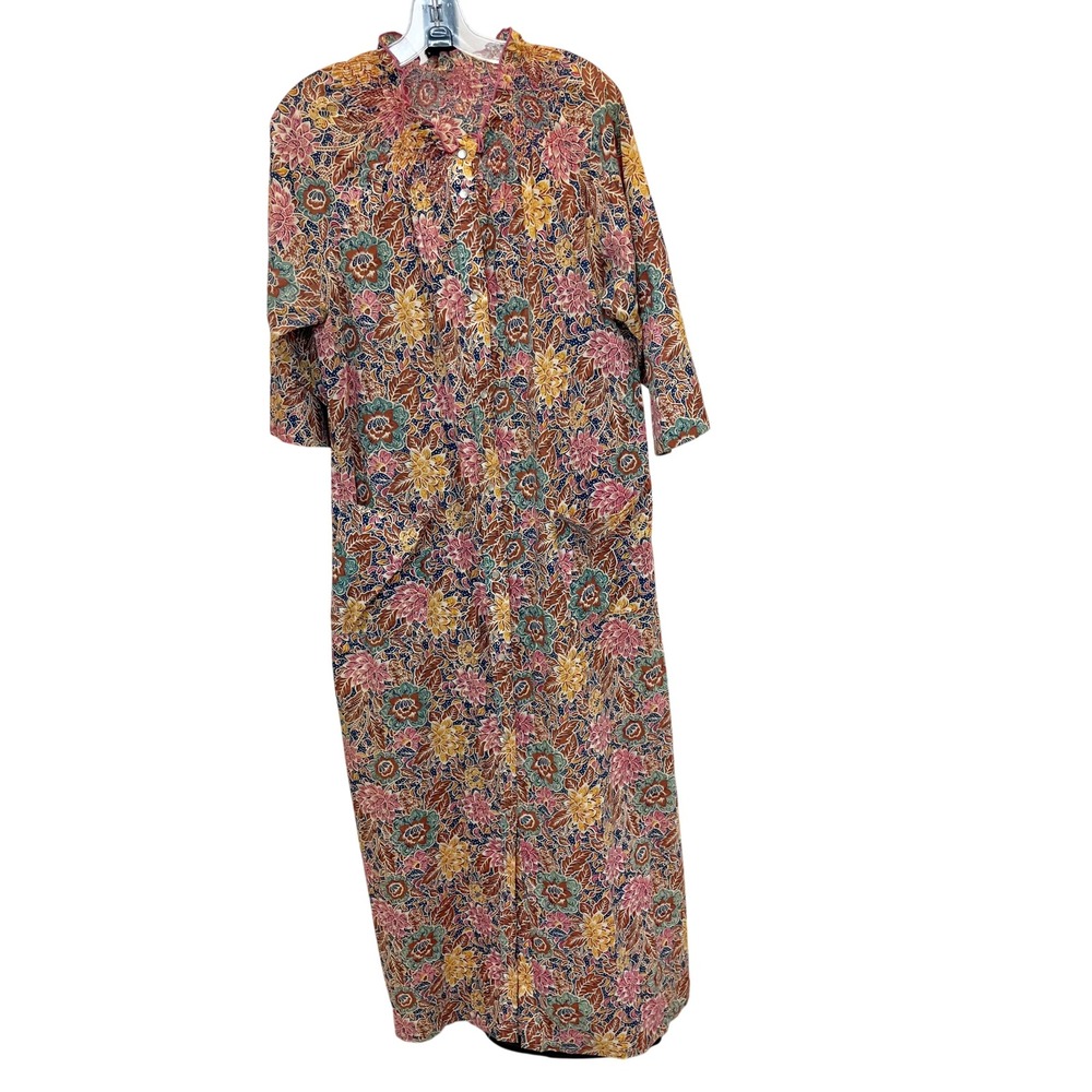 Vintage 70s Sears Prairie House Dress Floral Pearl Snap Smocked Maxi Size Medium